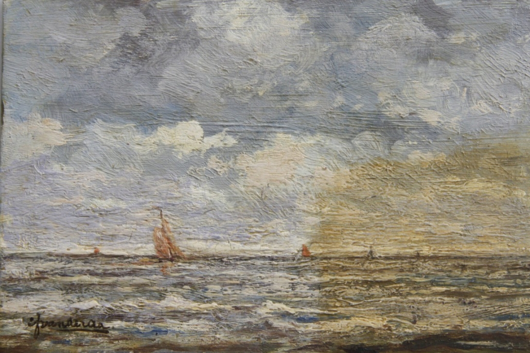 Olieverfschilderij van Cornelis Johannes van der Aa tijdens restauratie, half schoongemaakt