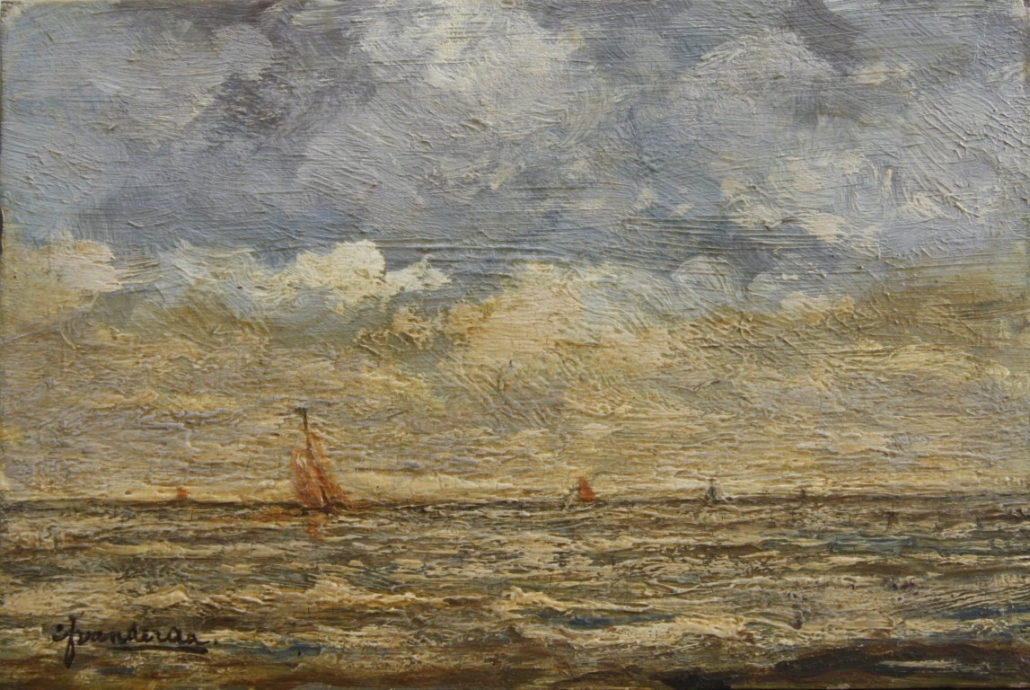 Olieverfschilderij van Cornelis Johannes van der Aa voor restauratie met vergeelde vernis